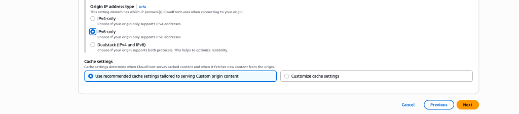 Origin IP Address type setting